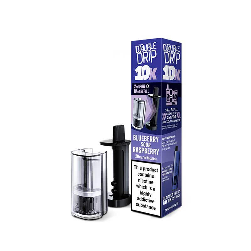 Double Drip 10K Blueberry Sour Raspberry Prefilled Vape Pods + Refill